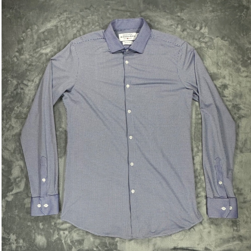Mizzen+Main Spinnaker Shirt Mens Large Tall Trim Fit Blue Gingham Performance